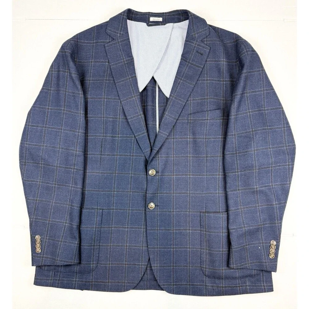 Peter Millar Sport Coat Soft Blazer Lightweight Blue Plaid XXL Wool Unstructured